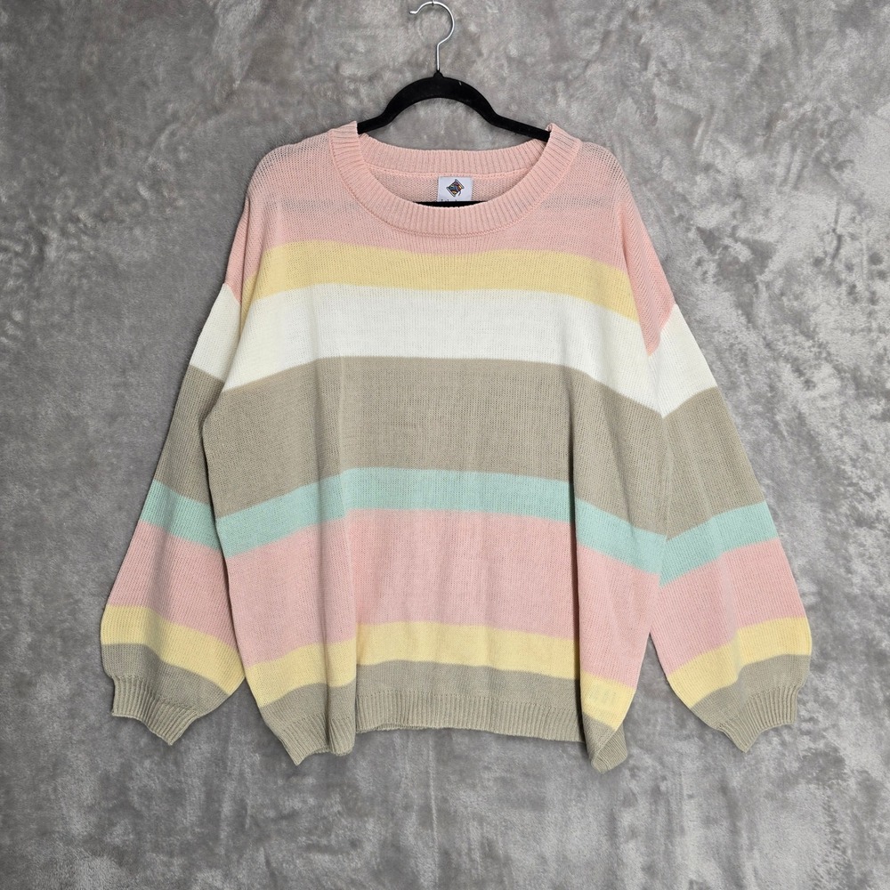 Like Love 2XL Striped Sweater Pastel Colorblock Oversized Pullover Knit Top
